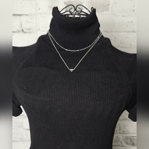 Silver Tone Love Heart Layered Choker Necklace Simple Beads Pendant - Picture 3 of 5